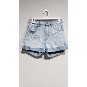 H&M High Rise Rolled Cuff Stretch Denim Shorts Light Wash Blue Women Sz 8